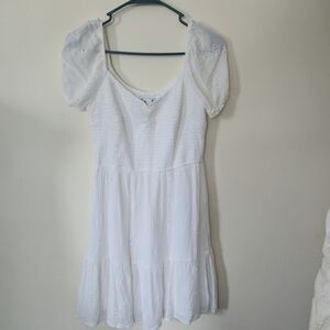Hollister White Textured Dress Puff Sleeve Boho Cottagecore Milkmaid Coquet
